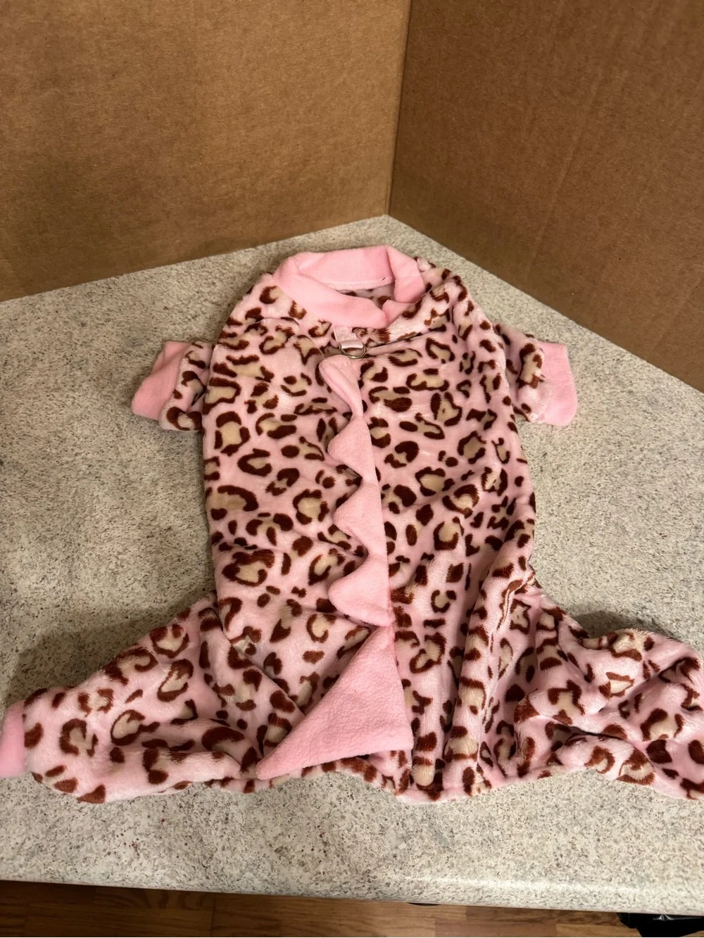 New: Pink leopard print dinosaur dog costume. Med-large.